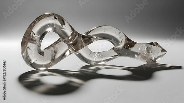 Obraz Clear glass sculpture with interlocking loops and a diamond-shaped end.