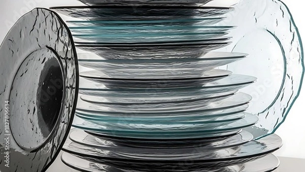 Obraz Stack of decorative glass plates with textured rims.