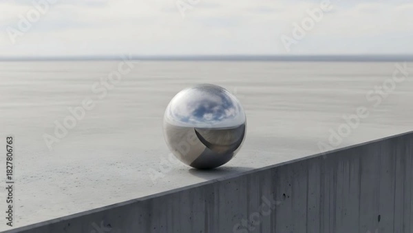 Obraz Sphere on Concrete Surface Reflecting Sky.