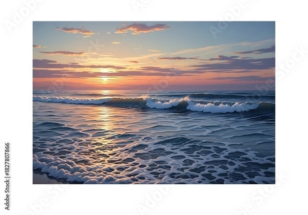 Obraz Ocean waves crashing during a vibrant sunset view