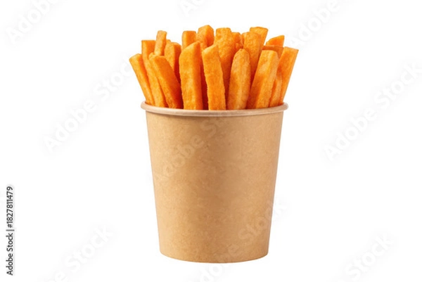 Obraz Crispy french fries in a paper cup isolated on transparent background