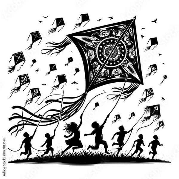 Fototapeta Kite flying during Makarsankranti vector image illustration