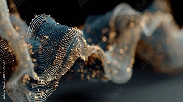 Obraz Abstract Digital Art of a Wavy Organic Structure with Golden Particles.
