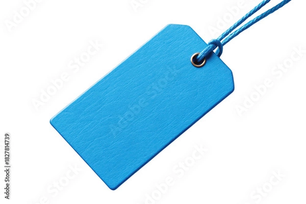 Fototapeta Blank blue rectangular tag with string isolated on transparent background