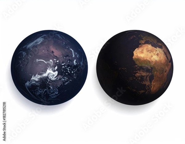 Obraz Two earth-like globes, one blue, one brown
