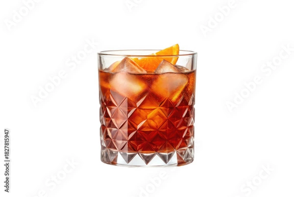 Obraz Refreshing negroni cocktail with orange slice isolated on transparent background