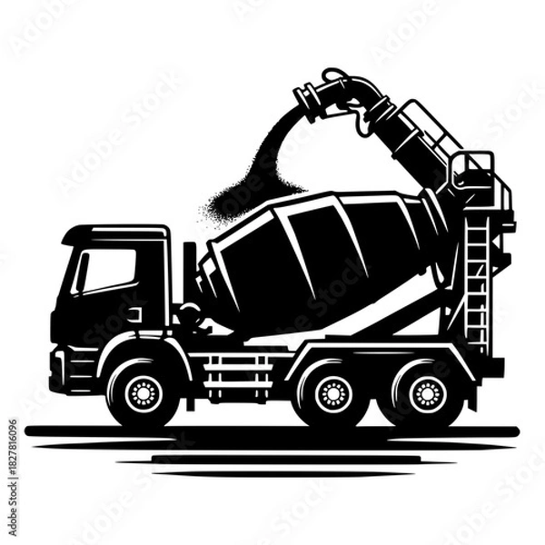 Fototapeta Cement mixer unloading cement vector image illustration
