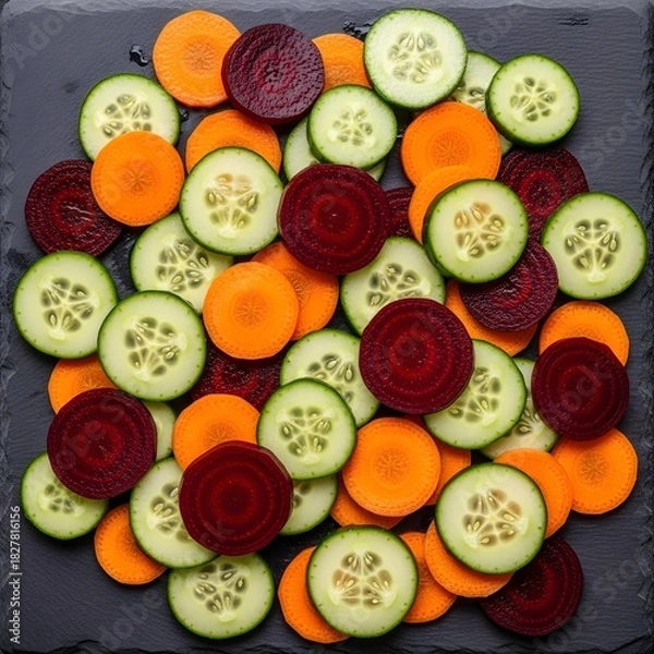 Fototapeta Sliced cucumber carrot and beetroot  isolated on transparent background