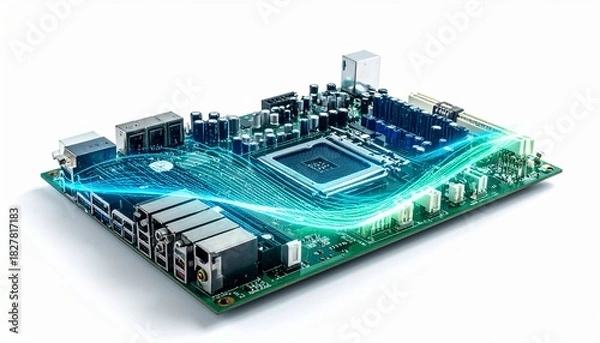 Obraz Advanced circuit board showcasing modern technology with dynamic electrical patterns