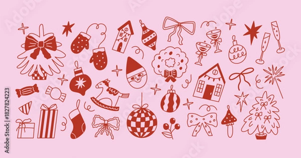 Obraz Christmas coquette doodle elements set