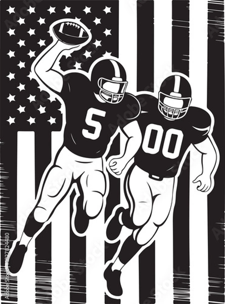 Fototapeta American Football Player Silhouettes in Action Poses