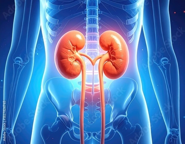 Obraz Human kidneys highlighted.  X-ray, anatomical display