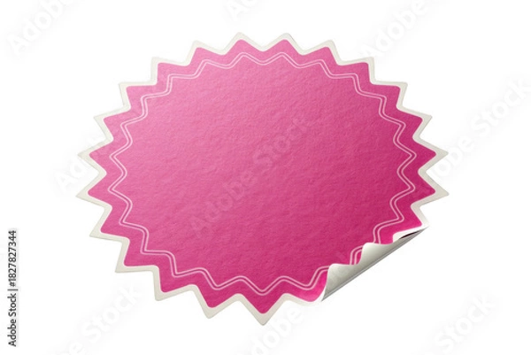 Fototapeta Pink starburst sticker with folded corner isolated on transparent background