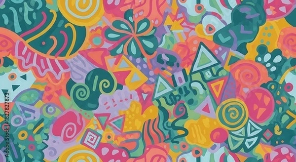 Fototapeta Vibrant abstract organic shapes and geometric forms create a colorful pattern.