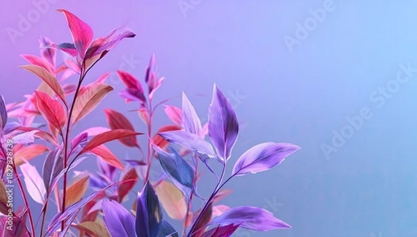 Fototapeta Vibrant leaves in shades of purple, red, and orange against a soft, gradient background