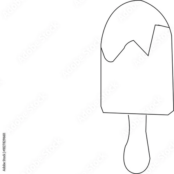 Obraz Minimal popsicle line drawing with bite detail and stick for summer dessert, snack, or frozen treat themes