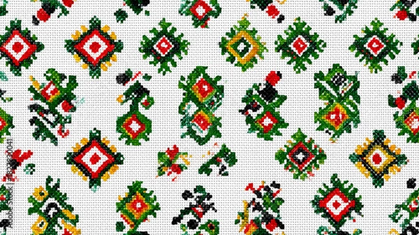 Obraz Colorful Geometric Embroidery Pattern With Diamond