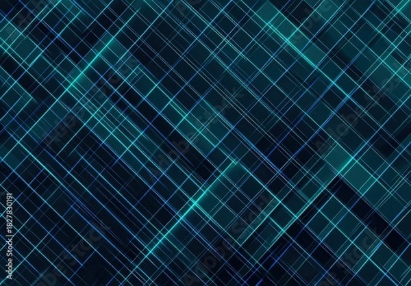 Fototapeta Abstract glowing teal lines crisscross a dark, digital background