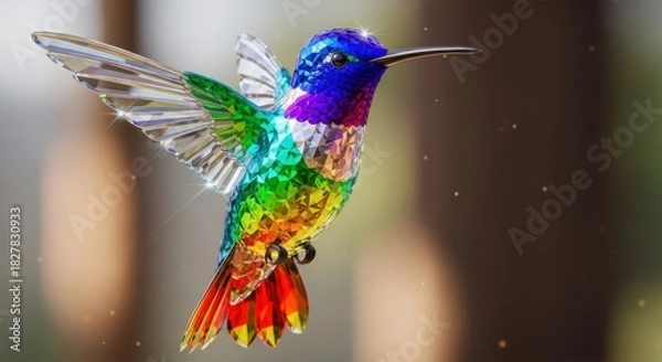 Obraz Colorful Geometric Hummingbird in Flight