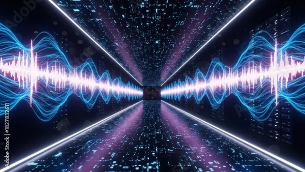 Fototapeta Vibrant Light Energy Path with Audio Visualizer Effect