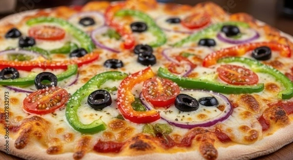 Obraz Delicious homemade veggie pizza with fresh colorful toppings