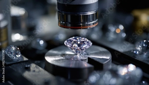 Fototapeta A faceted gemstone undergoes close examination under magnification