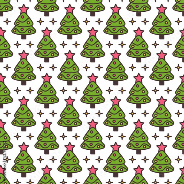 Fototapeta Seamless Christmas tree pattern. Vector repeating background.