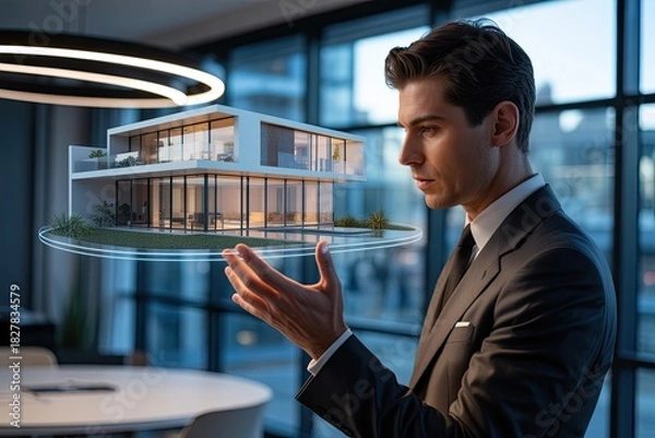 Obraz Advanced 3D real estate visualization with holographic luxury home model 2026