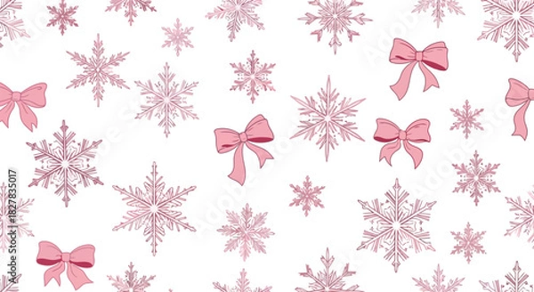 Obraz Snowflakes and bows seamless vector pattern for Christmas and new year cards, wrapping,