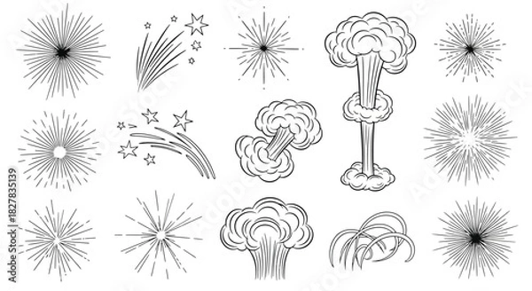 Obraz Hand-Drawn Explosion Burst Vector Elements: Diverse Collection for Graphic Design