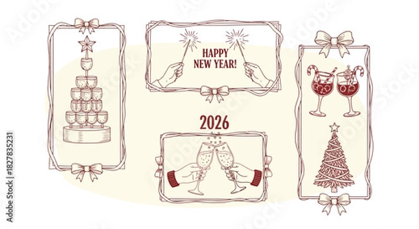 Obraz Festive 2026 New Year Celebration Vector Illustration Set for Holiday Designs and Greetings