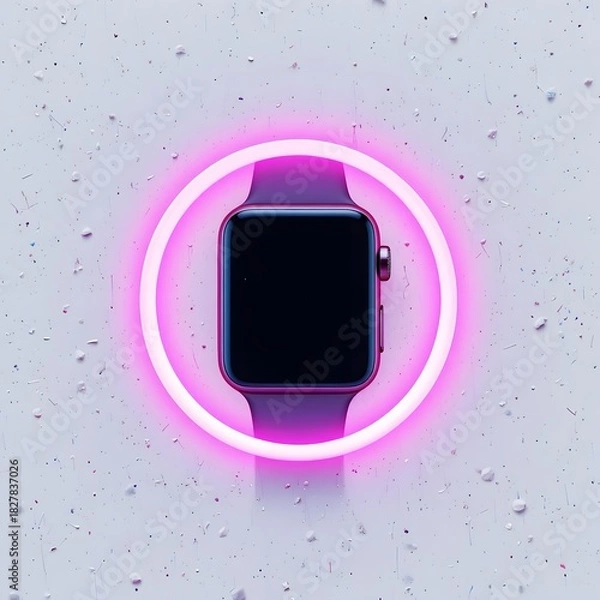 Obraz Neon Glow Apple Watch Fitness Rings on White Background. apple watch rings
