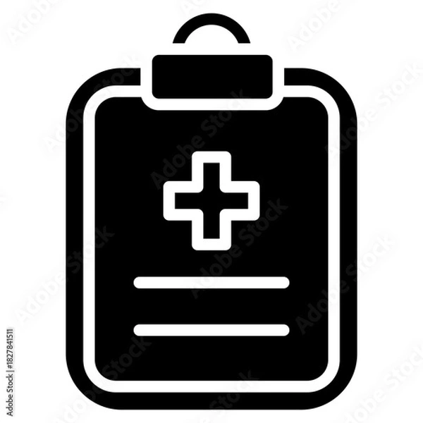 Fototapeta Medical Report Glyph Black Silhouette Icon Design Vector - clipboard with a medical cross symbol representing patient records, health documentation, and medical reports