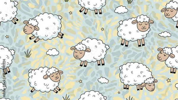 Fototapeta Cute Sheep Animal Pattern – Seamless Vector Texture for Kids’ Fabric and Wallpaper