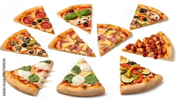 Fototapeta High-Resolution Pizza Slice Set Isolated on White Background