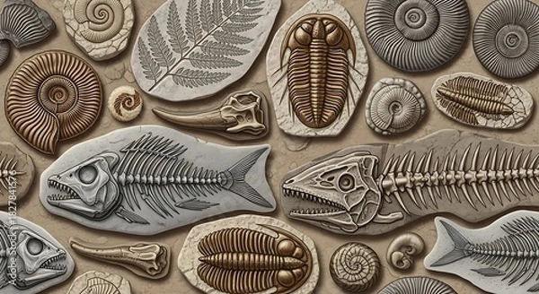 Fototapeta Ancient fossilized remains of prehistoric life found preserved.