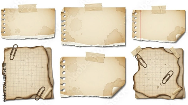 Obraz Torn Vintage Paper Sticker Collection with Aged Scrapbook Elements