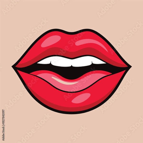 Fototapeta Red Lips Vector Drawing