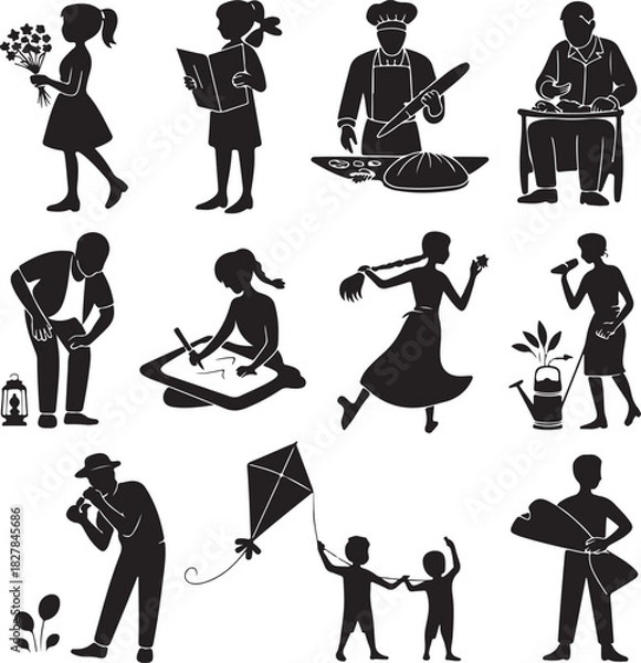 Obraz Silhouettes of People Engaging in Various Activities Leisure and Work