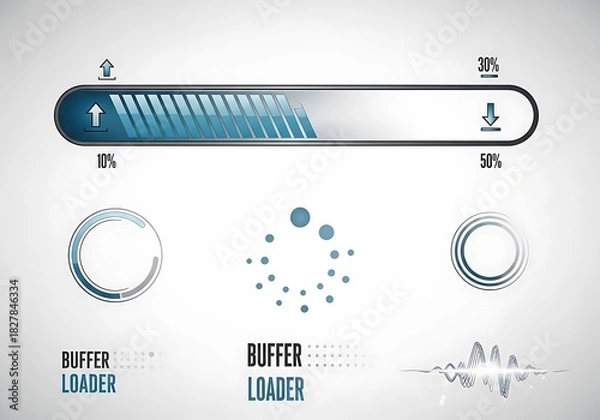 Fototapeta Progress indicators show upload and download status with loading icons.