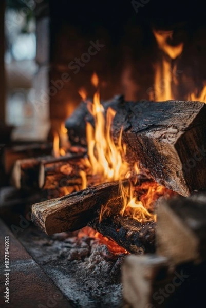 Obraz Aesthetic Stack of Cut Firewood Logs, Warm and Rustic Winter Atmosphere