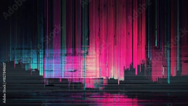 Obraz Abstract digital art showcasing vertical lines of vibrant colors, with reflections