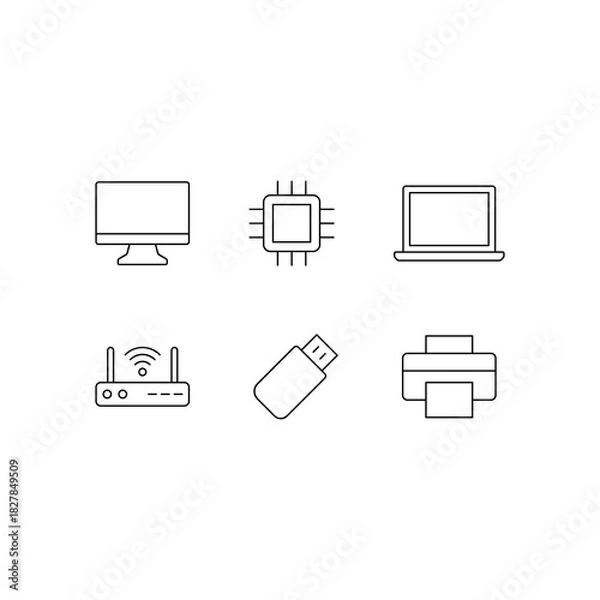 Obraz Computer Hardware Icon Collection. Computer Hardware Icon Set.
