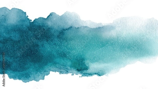 Obraz A blurred watercolor streak in shades of teal and turquoise on a clean white background