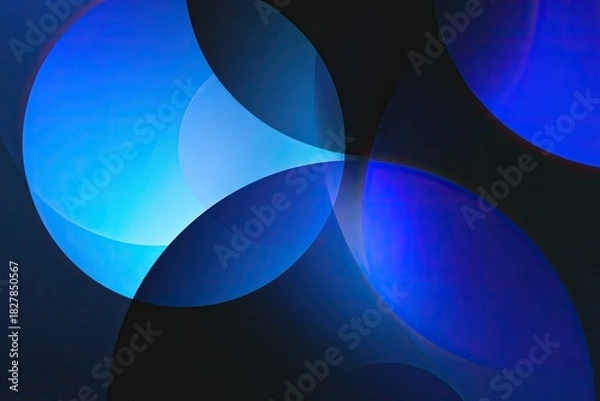 Obraz Geometric abstract composition with overlapping translucent blue, violet, and cyan circles