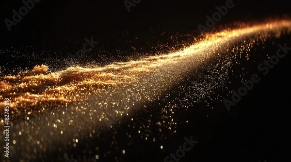Obraz A flowing golden stream of shimmering particles against a dark, star-filled background