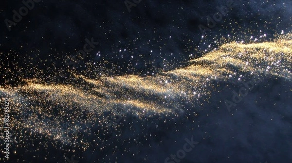 Obraz Abstract image showing a golden sparkling stream flowing diagonally across a dark, smoky background