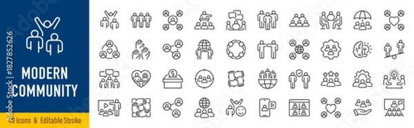 Obraz Modern Community web icons in line style. People, family, friendship, community, neighborhood, inclusion. Editable stroke. Vector illustration.