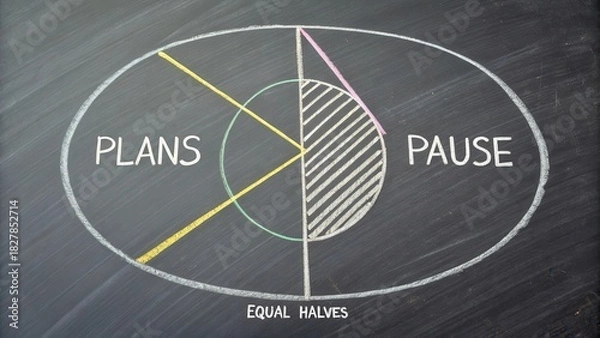 Obraz Chalk drawn pie chart illustrating plans and equal halves