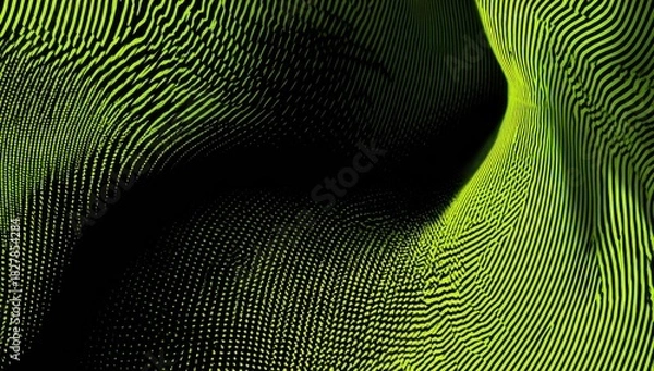 Obraz An abstract digital design of a glowing neon green textured surface in a dark space